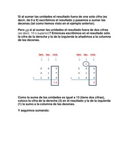 Si al sumar las unidades el resultado fuera de una sola cifra (es 
decir, de 0 a 9) escribimos el resultado y pasamos a sumar