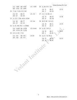 Vedant Institute Pvt. Ltd.
Mob :- 9911103333, 9911493333
Vedant Institute Pvt. Ltd.
5
(A) 1400
(B) 1420
(C) 1450
(D) 1470
(E)
