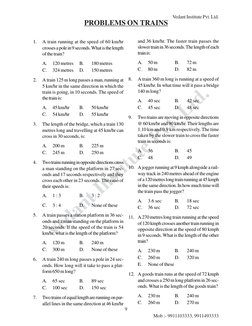 Vedant Institute Pvt. Ltd.
Mob :- 9911103333, 9911493333
Vedant Institute Pvt. Ltd.
9
PROBLEMS ON TRAINS
1. 
A train running