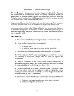 Section One. — Treason and espionage
  
Art. 114. Treason. — Any person who, owing allegiance to (the United States or)
the