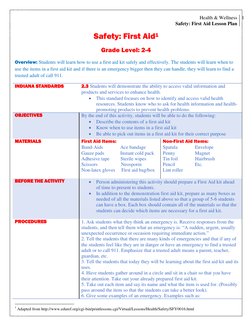 Health & Wellness 
Safety: First Aid Lesson Plan 
1 
 
 
Safety: First Aid1 
Grade Level: 2-4 
Overview: Students will learn
