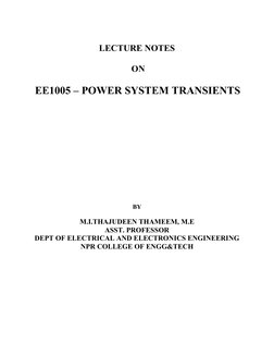 LECTURE NOTES 
 
 ON 
 
 EE1005 – POWER SYSTEM TRANSIENTS