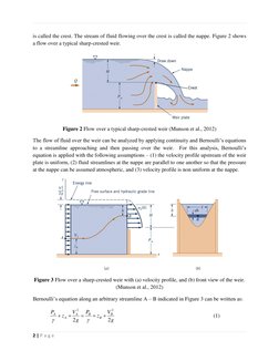 2 | P a g e  
 
is called the crest. The stream of fluid flowing over the crest is called the nappe. Figure 2 shows 
a fl