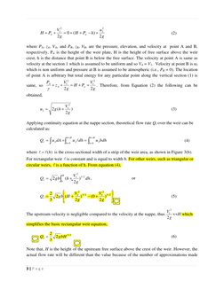 3 | P a g e  
 
g
u
h
P
H
g
V
P
H
w
w
2
)
(
0
2
2
2
2
1







 
 
 
 
 
(2) 
 
where PA, zA, VA, and PB, zB, VB,