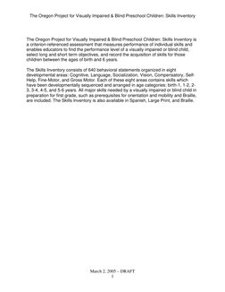 Oregon Project Pdf Oregon Skills Inventory for Visually Impaired | PDF | Visual Impairment ...