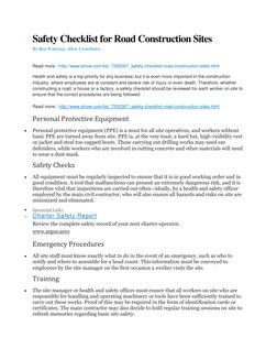 Safety Checklist for Road Construction Sites 
By Ben Wakeling, eHow Contributor 
 
 
Read more : http://www.ehow.com/list_725