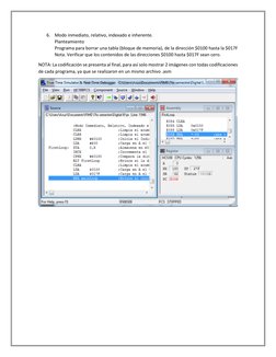 6. Modo inmediato, relativo, indexado e inherente. 
Planteamiento  
Programa para borrar una tabla (bloque de memoria), de la