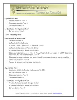 © Derechos de reproducción 2005-2011. Energy Extension Inc. Todos los Derechos Reservados. www.emfworldwide.com 
 
Experi