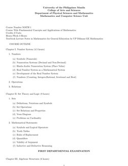 University of the Philippines Manila
College of Arts and Sciences
Department of Physical Sciences and Mathematics
Mathematics