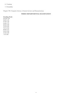 6. Counting
7. Probability
Chapter VII. Computer Literacy (3 hours) Lecture and Demonstrations
THIRD DEPARTMENTAL EXAMINATION