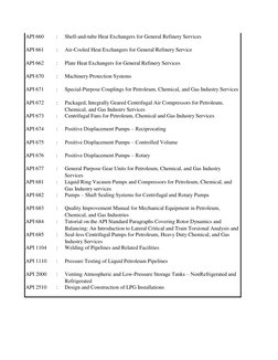 API Standards for Oil and Gas Industry | PDF | Pump | Oil Refinery