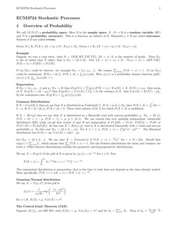 ECM3724 Stochastic Processes
1
ECM3724 Stochastic Processes
1
Overview of Probability
We call (X, Ω, P) a probability space.