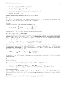 ECM3724 Stochastic Processes
3
• GX+Y (θ) = GX(θ)GY (θ) if X, Y are independent.
• V ar(X) = G′′
X(1) + G′
X(1) −[G′
X(1)]2.