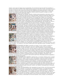 manda y da las púas de maguey para el autosacrificio. En el torrente de agua que sale de la montaña, el 
hombre lucha contra