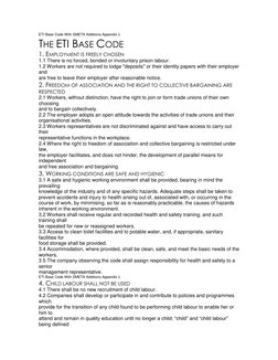 ETI Base Code With SMETA Additions Appendix i) 
THE ETI BASE CODE 
1. EMPLOYMENT IS FREELY CHOSEN 
1.1 There is no forced, bo