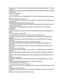 and disclosure, to determine and communicate whether standards embodied in the code 
are being 
achieved. ETI members accept