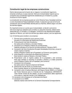 Constitución legal de las empresas constructoras 
Dentro del proceso de formación de un negocio, la constitución legal de la