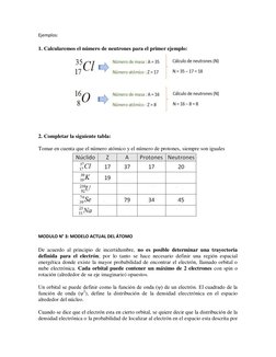 Ejemplos:  
1. Calcularemos el número de neutrones para el primer ejemplo: 
 
 
 
 
 
 
2. Completar la siguiente tabla: 
Tom