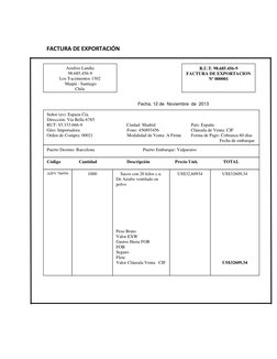 FACTURA DE EXPORTACIÓN 
 
 
 
 
 
 
 
 
 
 
                                                 Fecha, 12 de  Noviembr