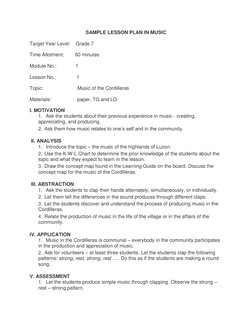 Grade 7 Music Lesson Plan Sample | PDF | Lesson Plan | Teachers