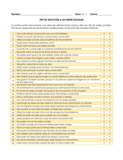 Nombre:______________________________________________      Sexo: M   F      Fecha_____________ 
TEST DE ADICCIÓN A LAS REDES