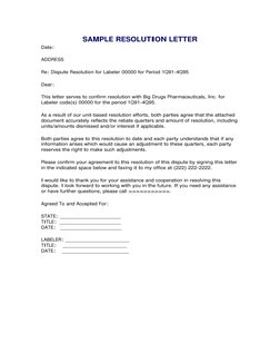 SAMPLE RESOLUTION LETTER 
Date: 
ADDRESS 
Re: Dispute Resolution for Labeler 00000 for Period 1Q91-4Q95 
Dear: 
This letter s
