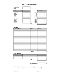 Daily Cash Count Sheet Template | PDF