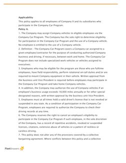  
 
 
 
 
 
Applicability 
This policy applies to all employees of Company X and its subsidiaries who 
participate in the Com