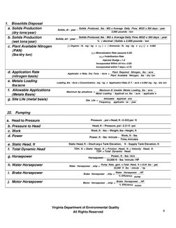 Virginia Department of Environmental Quality 
All Rights Reserved 
 
8 
 
 
 
21.  Biosolids Disposal 
 
 
a. Solids Producti
