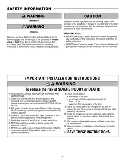 3
SAFETY INFORMATION
Mechanical
Electrical
ATTENTION
AVERTISSEMENT
AVERTISSEMENT
AVERTISSEMENT
WARNING
WARNING
CAUTION