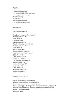 Reporting
Crystal reports generating
How to handle FI/CO Tables and reports
How integrate ABAP With FI/CO
Trouble Ticketing
E