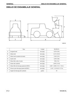 GENERAL
DIBUJO DE ENSAMBLAJE GENERAL
01-2
WA380-5L
DIBUJO DE ENSAMBLAJE GENERAL
Item
Unidad
WA380-5L
A
Longitud total
mm (plg