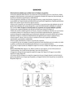 GANCHOS 
Información de cuidados que se deben tener al trabajar con ganchos.  
• Personal calificado debe efectuar una inspec