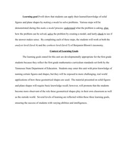 Learning goal 3 will show that students can apply their learned knowledge of solid 
figures and plane shapes by making a mode