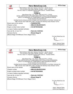 0 
 
Hero MotoCorp Ltd. 
RTO's Copy 
69th K.M Stone, Delhi-Jaipur Highway, Dharuhera - 122100, Haryana 
37th K.M Stone, Delhi