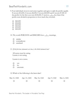 BeatTheWonderlic.com   
 
 
 
Beat the Wonderlic: The Leader in Wonderlic Test Prep 
 
9. Four individuals invest in real est