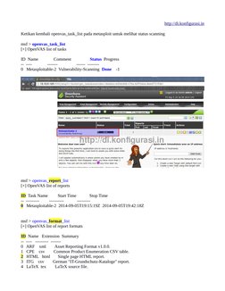 http://di.konfigurasi.in (http://di.konfigurasi.in/)
Ketikan kembali openvas_task_list pada metasploit untuk melihat status s