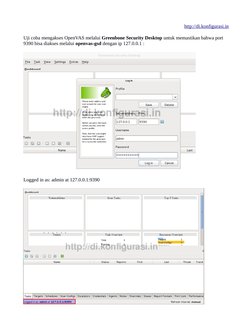 http://di.konfigurasi.in (http://di.konfigurasi.in/)
Uji coba mengakses OpenVAS melalui Greenbone Security Desktop untuk mema