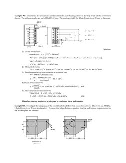 Example 905.  Determine the maximum combined tensile and shearing stress in the top rivets of the connection 
shown.  The sti
