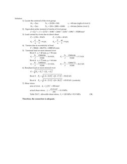 Solution: 
 
1)  Locate the centroid of the rivet group 
 
 
:
c
Nx
nx

  
5
2(120)
3(0)
cx 

 
48
cx 
mm (right of ri