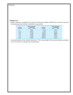 [Type text] 
 
 
 
 
 
 
 
 
Example 11.11 
 During a laboratory consolidation test, the time and dial gauge readings obtaine
