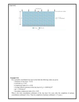 [Type text] 
 
 
 
 
 
 
 
 
 
 
 
 
 
 
 
 
 
 
 
 
 
 
 
 
 
 
 
Example 11.6 
 For a normally consolidated clay layer in t
