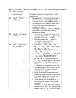 Activity: piling pegs setting out, monitoring of R.C. piling works and construction of 
pile caps & columns
Activity steps
Te