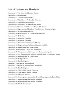 List of Lectures and Handouts
Lecture #1: The Need for Measure Theory
Lecture #2: Introduction
Lecture #3: Axioms of Probabil