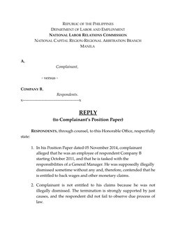 REPUBLIC 
OF 
THE PHILIPPINES
DEPARTMENT 
OF LABOR 
AND EMPLOYMENT
NATIONAL LABOR RELATIONS COMMISSION
NATIONAL CAPITAL REGIO