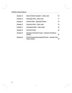 Example 13
Beam On Elastic Foundation — Static Loads
67
Example 14
Rectangular Plate — Static Loads
71
Example 15
Cantilever