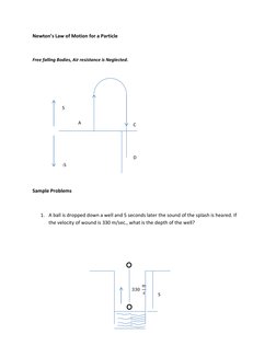 Newton’s Law of Motion for a Particle 
 
Free falling Bodies, Air resistance is Neglected. 
 
Sample Problems 
 
1. A ball is
