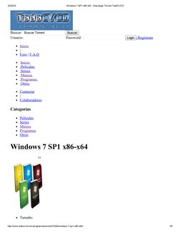 3/2/2015
Windows 7 SP1 x86­x64 ­ Descargar Torrent TodoCVCD
http://www.todocvcd.com/programas/torrent/31220/windows­7­sp1­x86