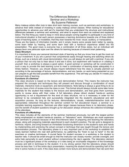 The Differences Between a
Seminar and a Workshop
By Suzanne Patterson
Many makeup artists often look to take short term train