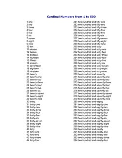 Cardinal Numbers 1 to 500 List | PDF | Lexicology | Mathematical Notation